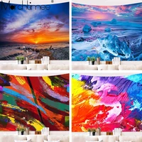 sun sea tapestry ocean beach wall hanging water landscape beach decoration watercolour blue frothy blanket polyester handmade