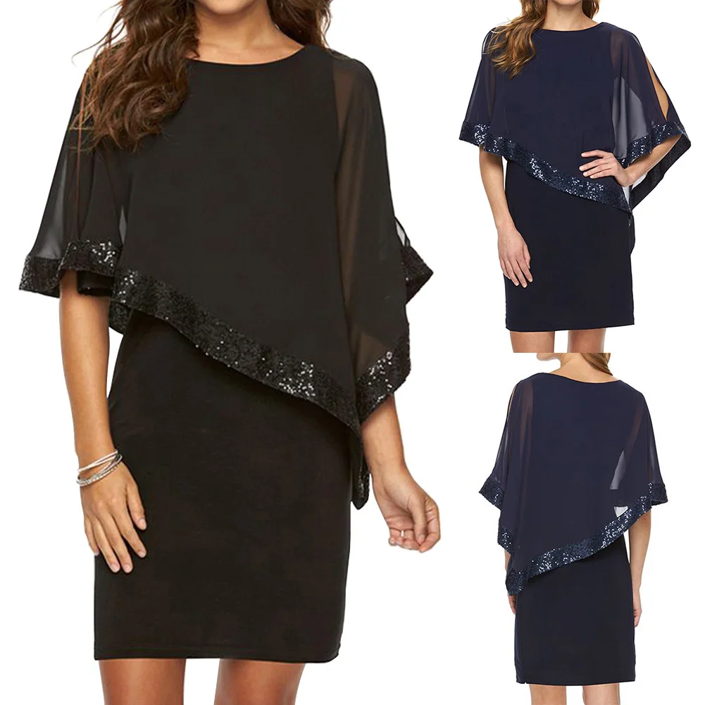 Мини-платье с блестками и накладным карандашом коротким рукавом вырезом