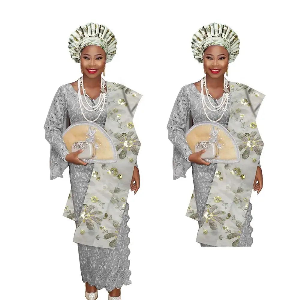 as pic Нигерийский геле головной убор aso oke с плечом геле - Цвет: as pic