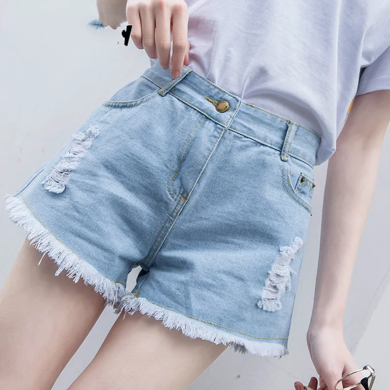 

Black Ripped Denim Shorts For Women Graceful Blue Distressed High Waisted Tassel Shorts Casual Women's Summer Shorts Jeans
