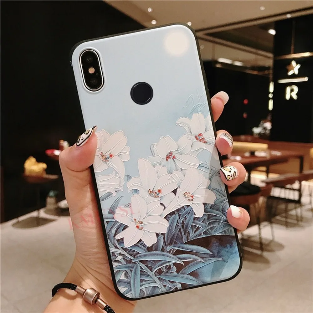 3D рельефный чехол для телефона с цветами Red mi Note 8 Coque 7 Pro 6 6A 4X Мягкий силиконовый 9 A1