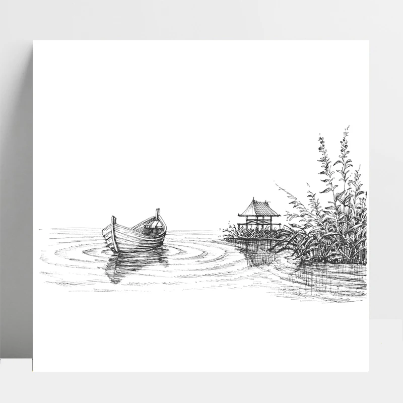 

ZhuoAng Boat In The River Clear Stamp for Scrapbooking Rubber Stamp Seal Paper Craft Clear Stamps Card Making