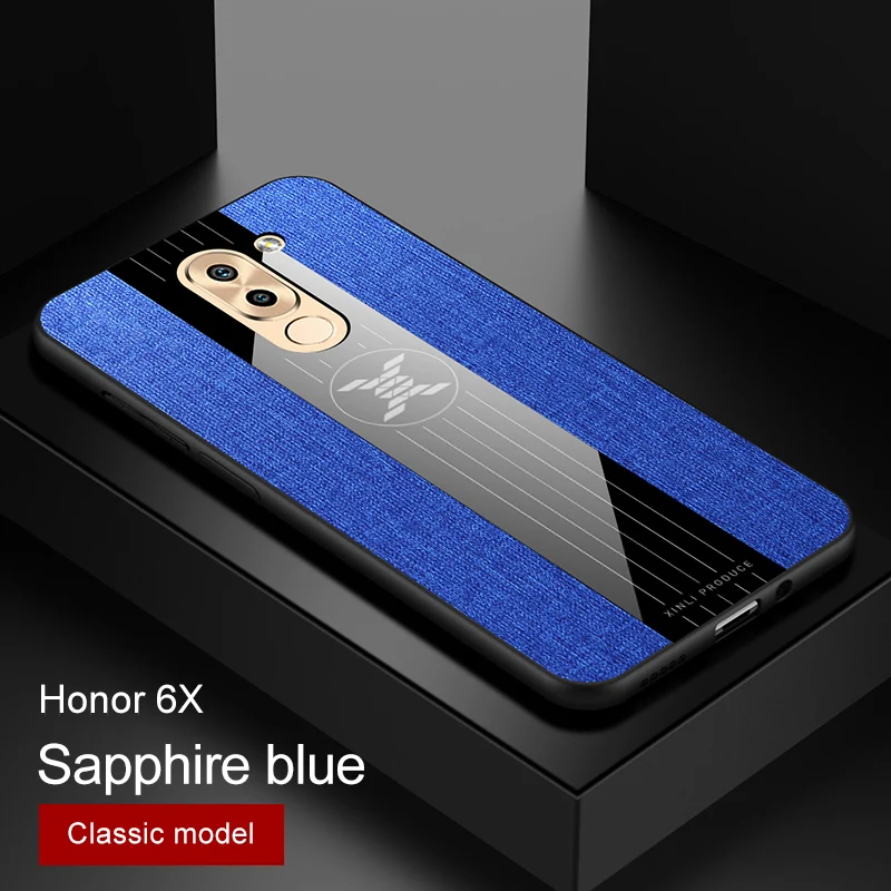 Blue No Ring Чехол для huawei Honor 6X, тканевый жесткий чехол на заднюю панель, мягкая рамка, тканевый чехол для телефона, для huawei mate 9 Lite, 5,5 дюймов, магнитный держатель-кольцо - Цвет: Blue No Ring