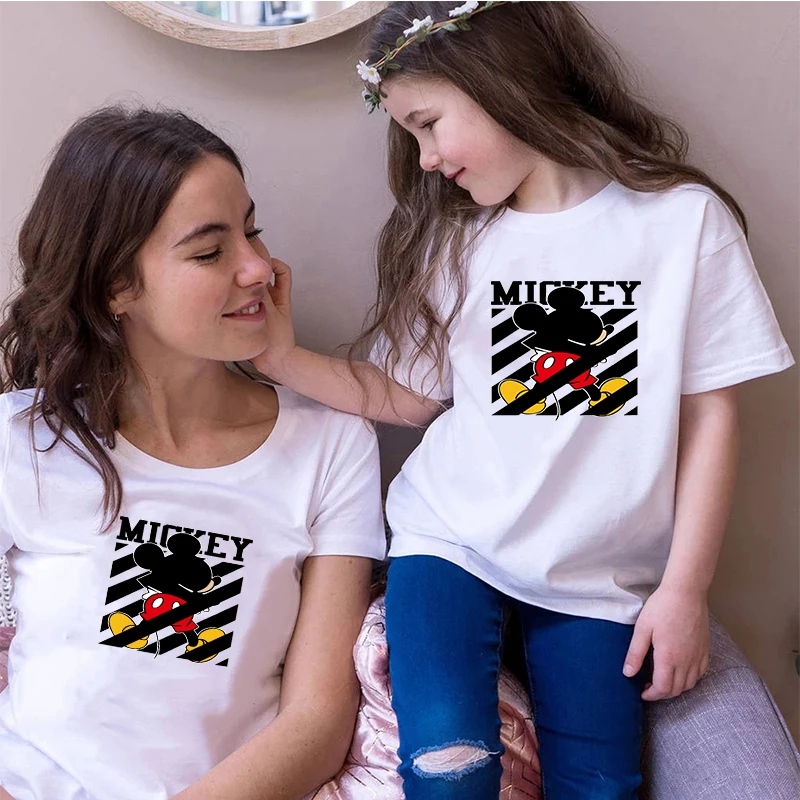 

Детская футболка с рисунком из аниме Диснея, Женская милая модная свободная семейная одежда с коротким рукавом для родителей и детей