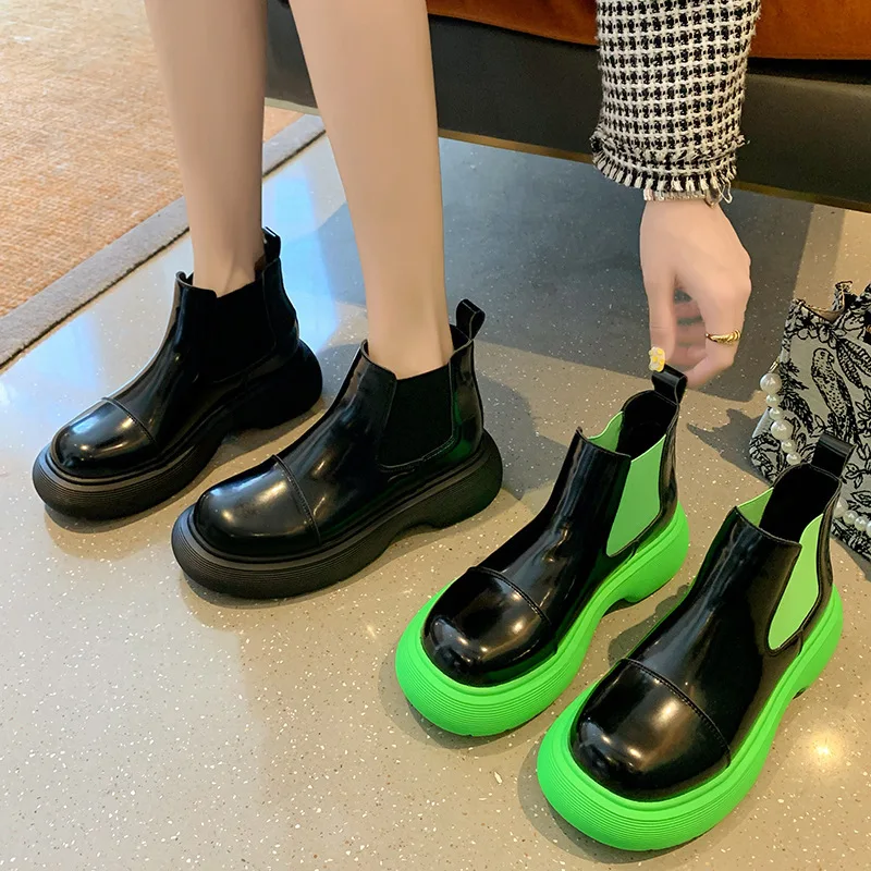 

Новинка Осень-зима, роскошные женские ботинки челси, модные теплые ботильоны на платформе для женщин, повседневные короткие ботинки, обувь ...