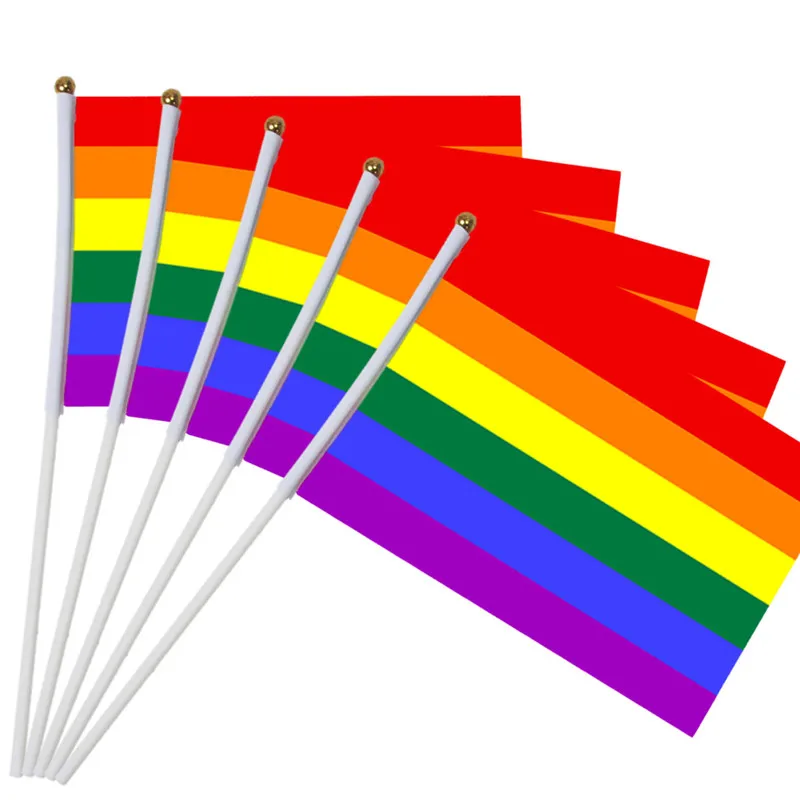 

LGBT Rainbow Flag Hand Waving Flag Gay Pride 14x21cm Bisexual Gender Pansexual Flags and Banners with Flagpoles
