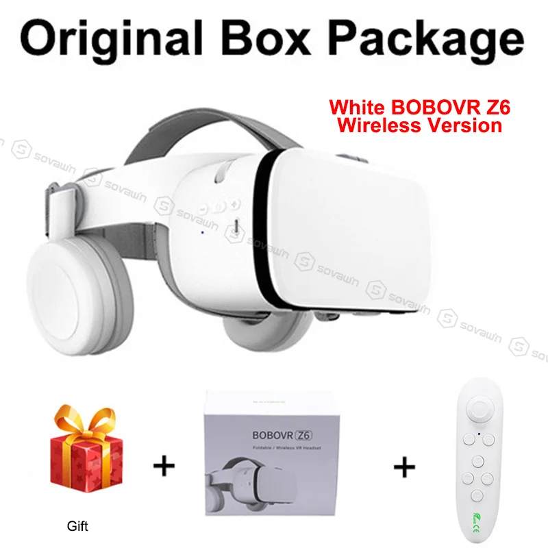 White with 035 BOBO VR Z6 3D Glasses Upgrade Bluetooth Virtual Reality Glasses Box Google Cardboard Wireless VR Headset Helmet for 4.7-6.5 inch - Цвет: White with 035