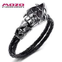 fashion bracelets leather stainless steel skull punk charm bangles for women exaggeration cuff jewelry ps1035