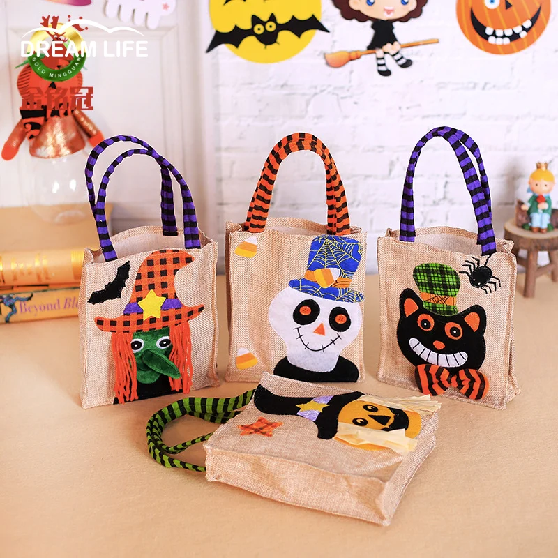 

Halloween Decoration Candy Bag For Halloween Party Costume Children Cartoon Pumpkin Witch Skull Cat Sackcloth Tote Bag