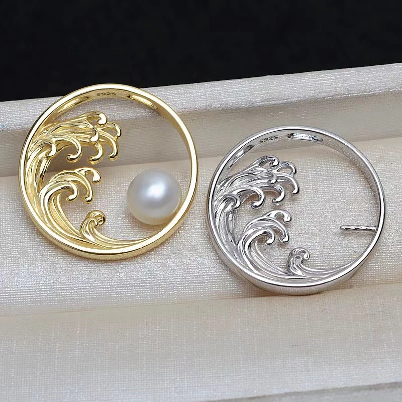 Sea Style 925 Sterling Silver Pendant Mount Base Settings Mountings Findings Parts for Pearl Crystal Jade Agate Beads Stones