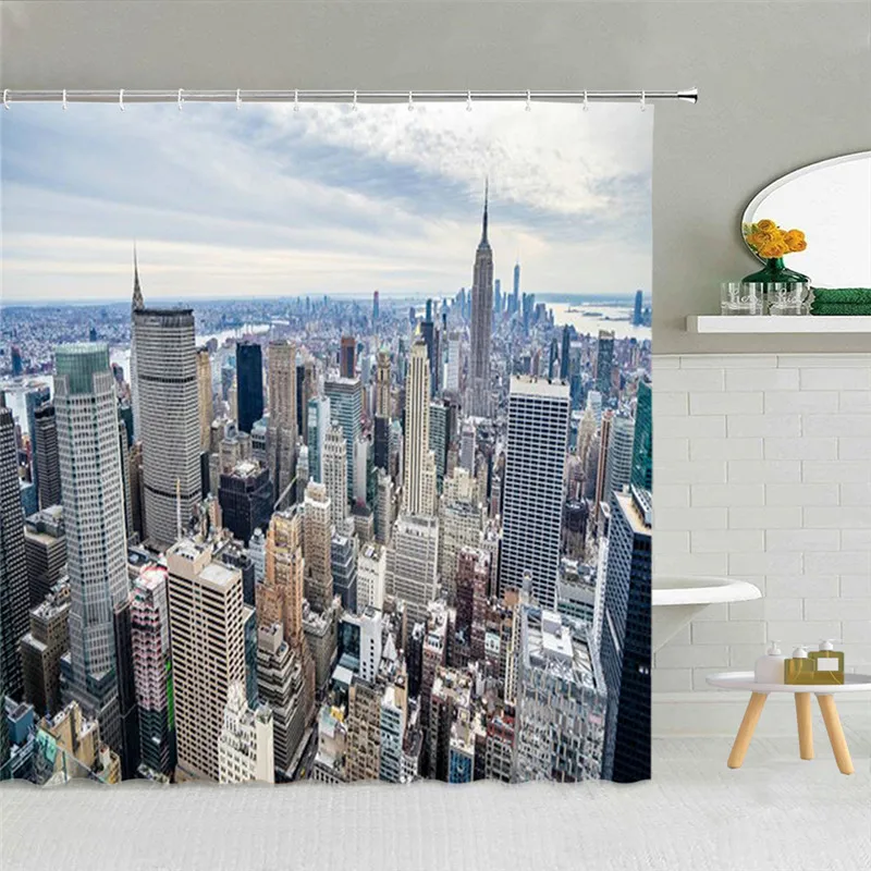 

3D City Night View Building Shower Curtain Modern Style Skyscrapers Waterproof Polyester Fabric Bathroom Curtains For Home Decor