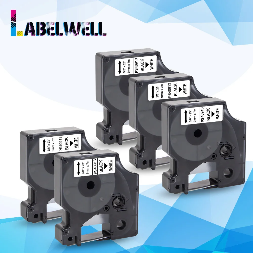 Labelwell 5 шт. 40913 черный на белой ламинированной ленте совместимы 9 мм Dymo D1 этикетки