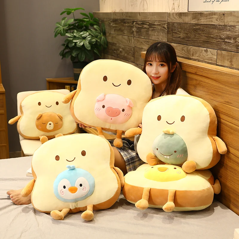 

Kawaii Toast Sliced Bread Plush Toy Creative Plush Food Cartoon Animal Plush Bed Sofa Pillow Birthday with Blanket Gifts for Kid
