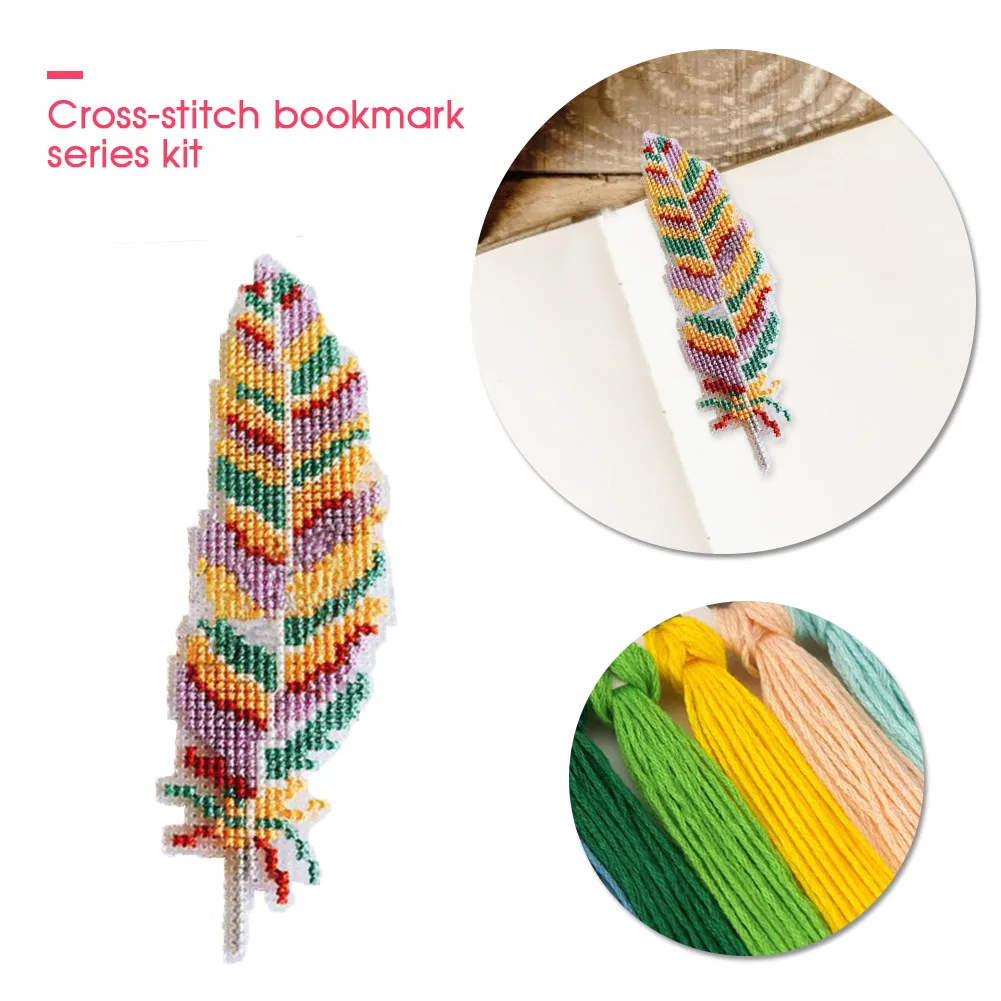 

Handmade Cotton Thread DIY Bookmark 12CT Counted Feather Kit Art Cross Stitch Gifts Needlework Book Decoration