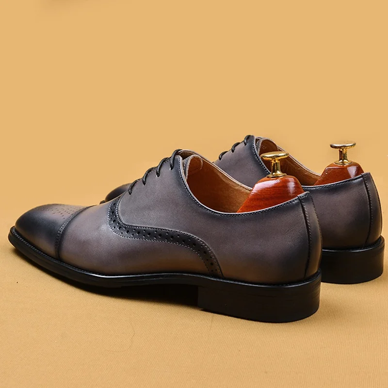 Большие размеры летние вечерние туфли-Броги из натуральной кожи Мужские дышащие