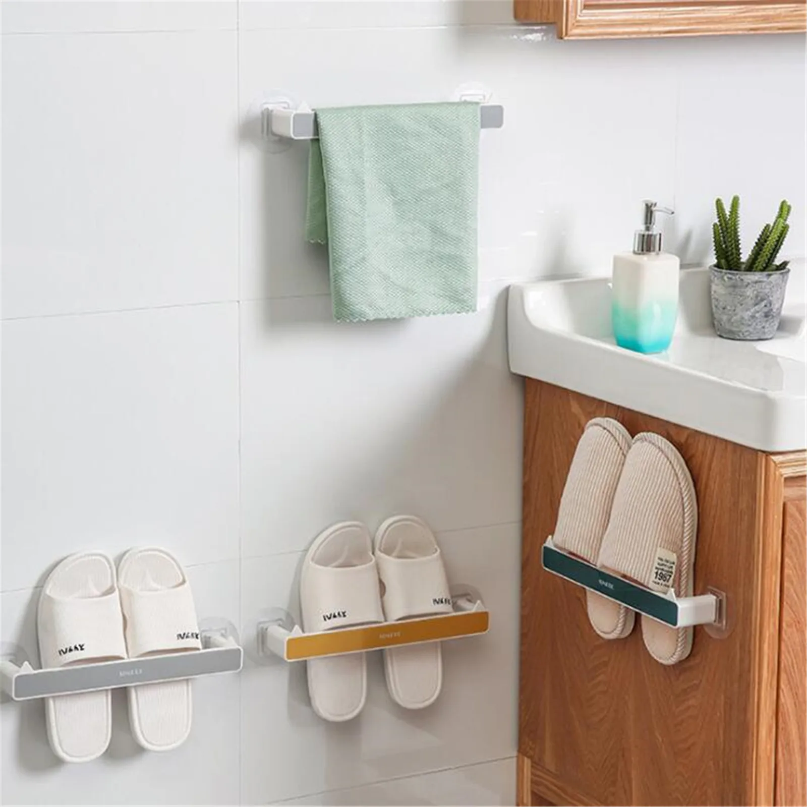 

New Towel Racks Non Perforated Shoes Organizer Household Slipper Rack Bathroom Towels Storage Rack Multi Function Towelrack 47cm