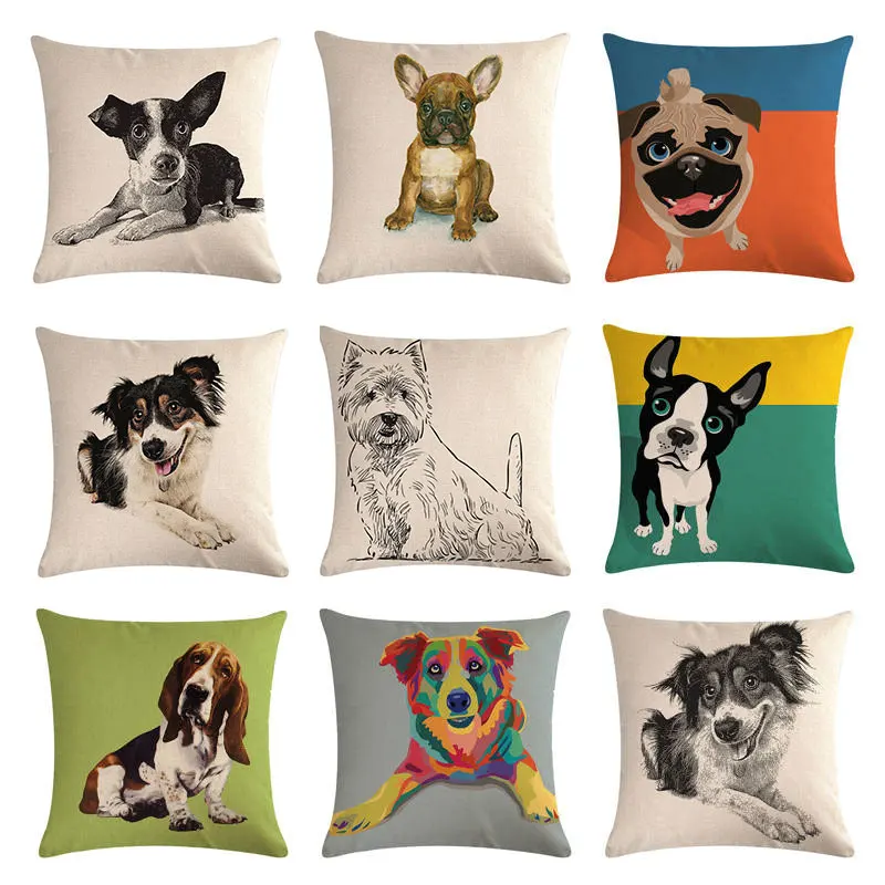 Чехол на подушку для собаки цветной бультерьер окрашенный чехол подушки с таксой