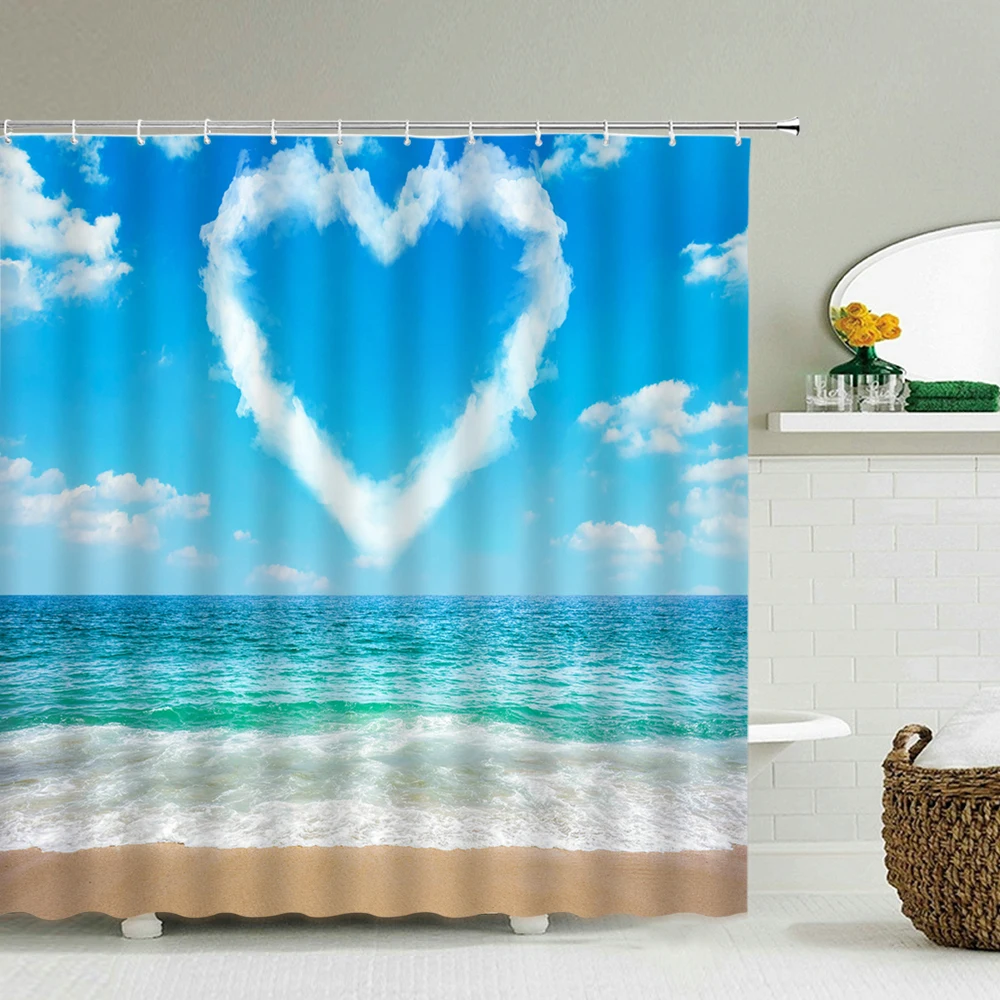 

3D Sunny Beach Bathroom Shower Curtains Sea Scenery Waterproof Bath Curtain Polyester Decor Multi-size Shower Curtain