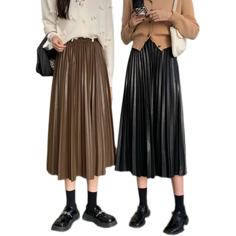 

Style High Waist Pleated Leather