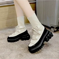 women gothic short boots thick heels platform shoes 2021 spring fashion autumn female beige height increasing punk booties