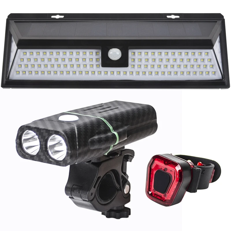 

118 Led Solar Lamp Outdoor Garden Yard Waterproof Pir Motion Sensor Light with USB Rechargeable Bicycle Headlight