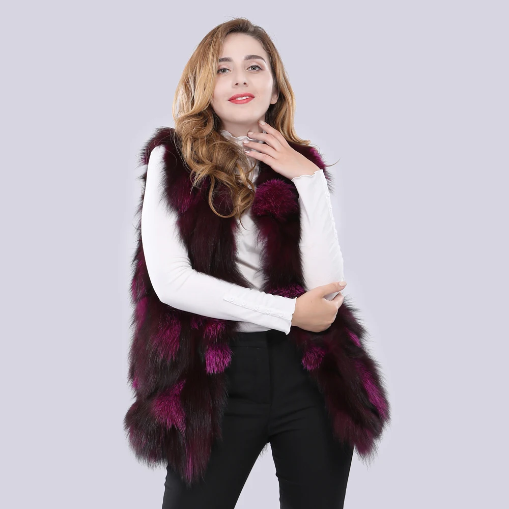 Натуральный мех жилет 100% с натуральным мехом серебристой лисы и енота меховой