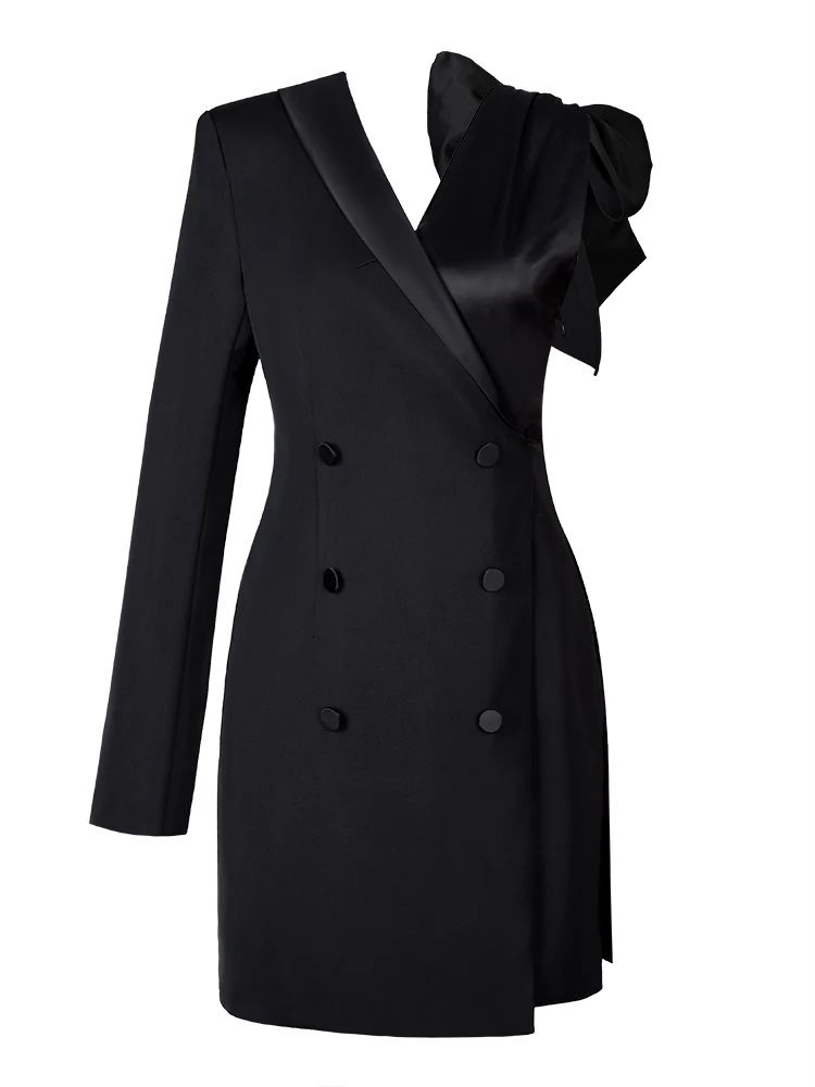 Original Design Niche Asymmetric Single-Shoulder Suspender Dress Banquet Style Abdomen-Control Black Suit Dress Women