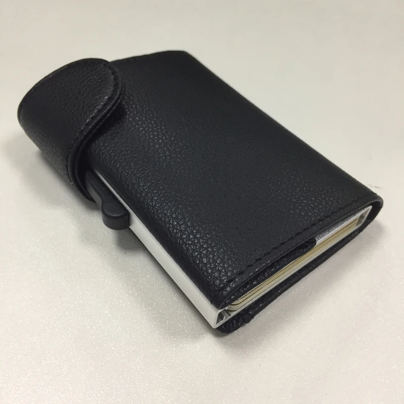 Black card holder RFID блокирующий держатель для карт, Кожаный минималистичный металлический кошелек для мужчин и женщин, алюминиевый держатель для карт - Цвет: Black card holder
