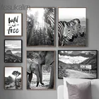 Настенная картина Зебра, постеры и принты с дикими животными, слон, скандинавский Настенный декор для гостиной
