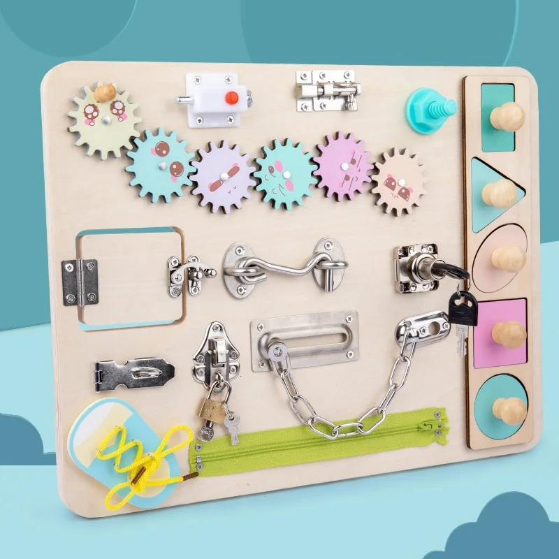 

Children Montessori Unlock Busy Board Early Education Wooden Building Block Teaching Aids Children's Toys Desktop Games