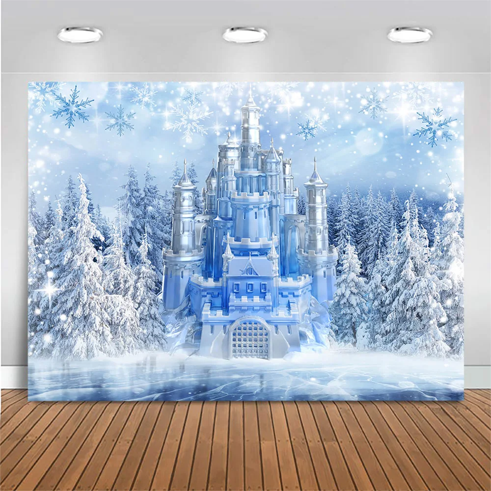 

Mocsicka Winter Castle Background Photography Baby Child Birthday Portrait Backdrop Photocall Snow Scene Snowflake Photo Shoot