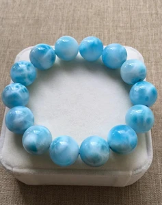 16.5mm Genuine Natural Blue Larimar Gemstone Big Round Beads Bracelet Water Pattern Larimar Stone Women Men AAAAAA