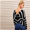 SHEIN черный и белый полосатый твист сзади Падение плеча свитер для женщин Осень Зима V обратно длинный рукав милые Повседневные свитера