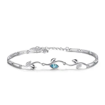 

Romantic Love of Twigs and Vines Diamond Inlaid Bracelet 925 Silver Plated Copper Inlaid Diamond Leaf Branch Bracelet H207