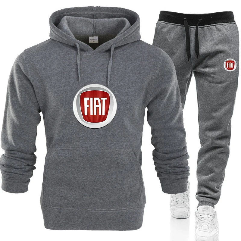 

2020 2 Pieces Sets Tracksuit Men Hooded Sweatshirt+pants Pullover FIAT Car logo Print Hoodie Sportwear Suit Casual Men Clothes