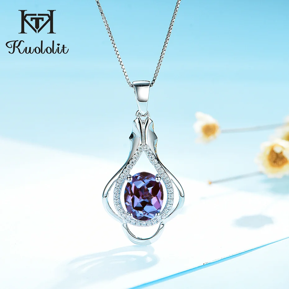 Женский кулон с натуральным Александритом Kuololit овальный из стерлингового