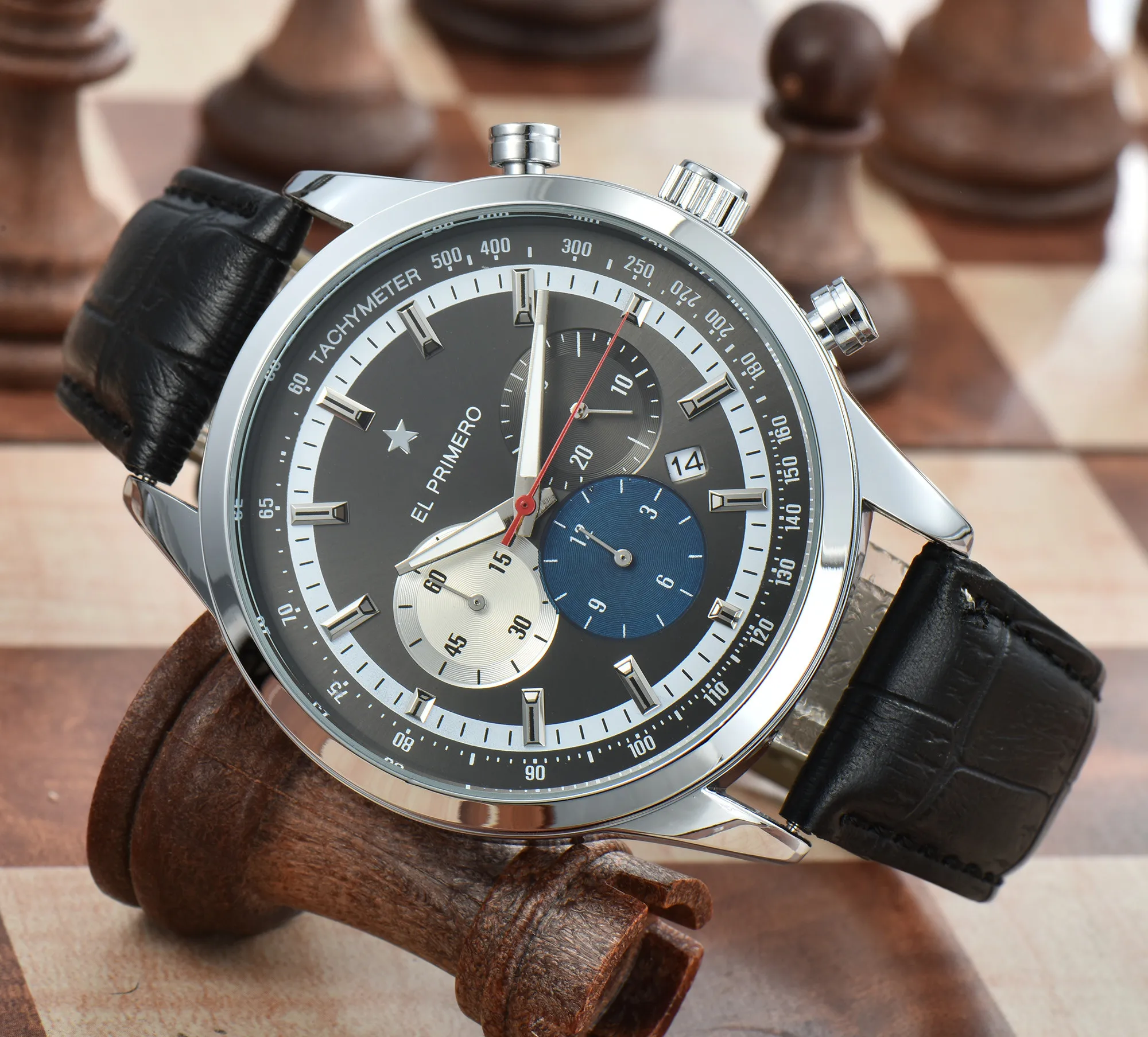 

Часы наручные ZENlTH Мужские кварцевые, модные многофункциональные деловые, с кожаным ремешком, с 3 циферблатами, 100%