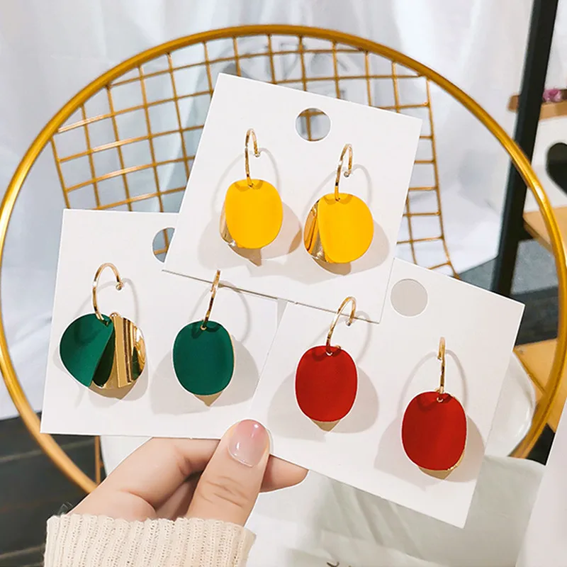 Женские корейские геометрические серьги модные круглые золотого цвета с