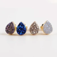510pairs teardrop rainbow druzy stud earrings natural agates titanium gold crystal earrings women statement earrings g1945