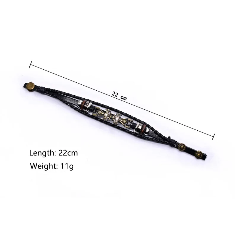 

Genuine Leather Bracelet Accessories Classic Cross Multilayer Black Hand-woven Men's Leather Bracelet
