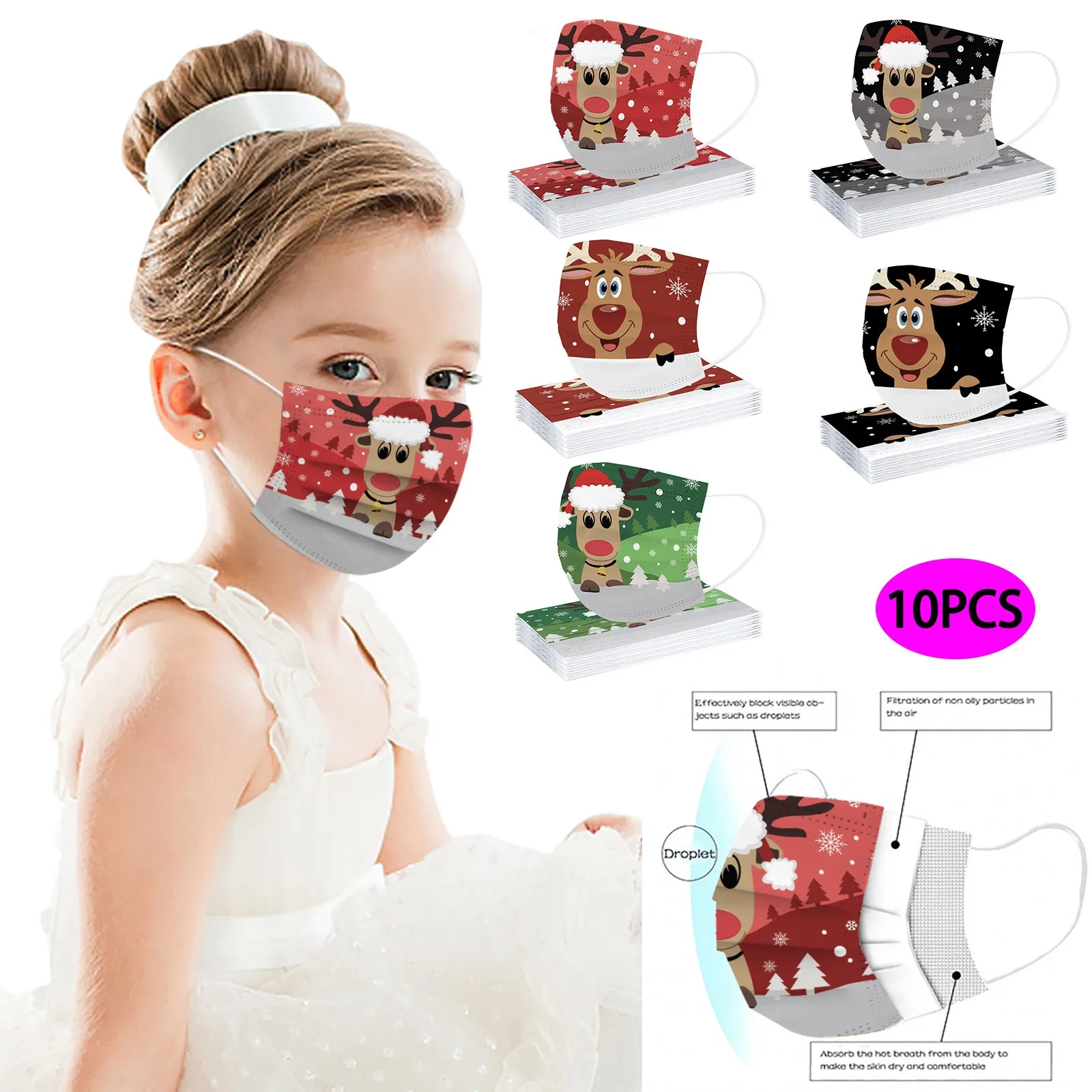 

10 шт. многоразовая цветная маска, тканевая маска для лица с рождественским принтом, для взрослых, нейтральная детская маска для косплея на Х...