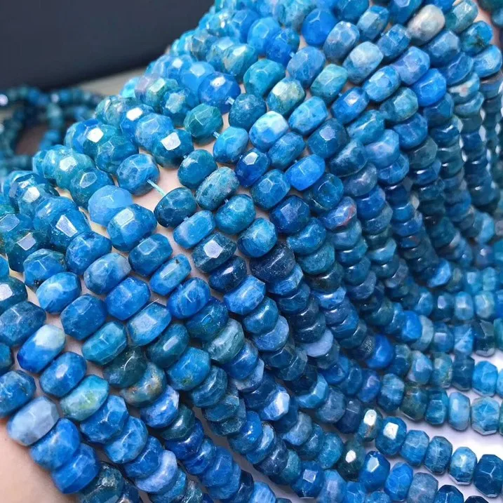 

Natural stones 6*10mm blue apatite wheel rondelle faceted bead gemstone for jewelry making beads needlework DIY special kralen