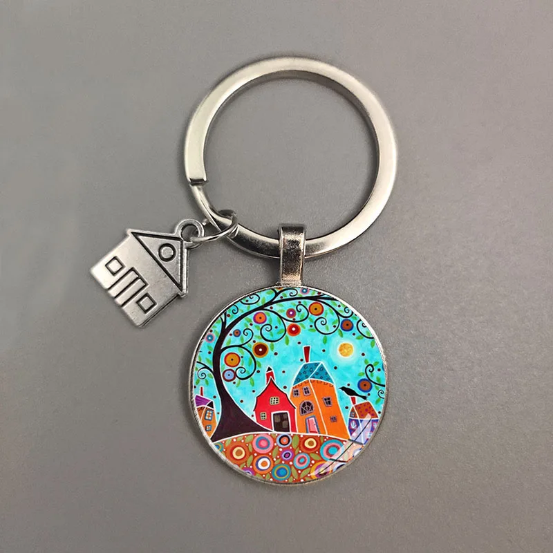 key to the new house kechain beautiful house under the starry sky key ring personality jewelry gift key holder for new home free global shipping