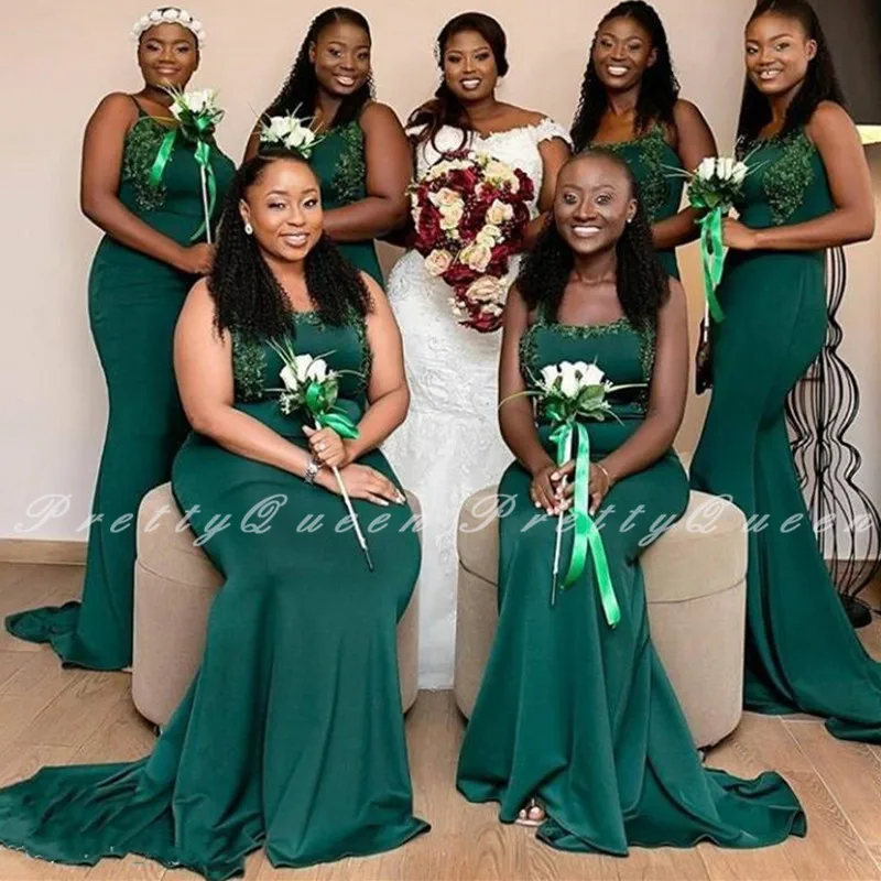 

Зеленое платье подружки невесты с аппликацией 2020, женское длинное платье русалки для свадебной вечеринки, платье Vestido De Festa De Casamento