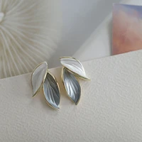 xiyanike gray enamel leaves alloy stud earrings vingtage ear accessories 2021 new for women gift fashion party wedding jewelry