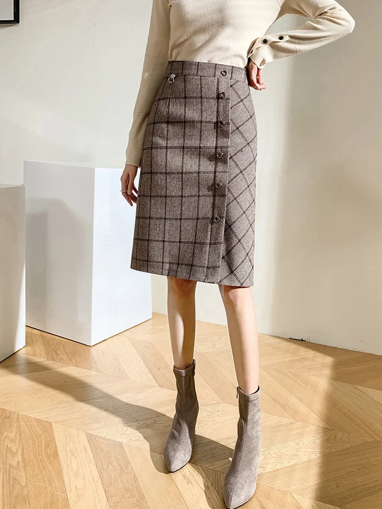 Твидовая юбка в Корейском стиле новинка осень-зима 2020 тонкая женская клетчатая