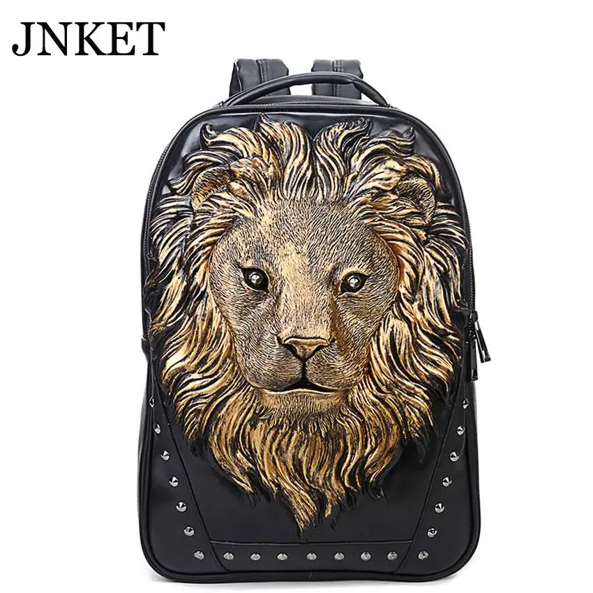 JNKET New Men Punk Rivet Backpacks PU Leater Bag Laptop Bagpack School Bags Large Capacity Waterproof Backpacks