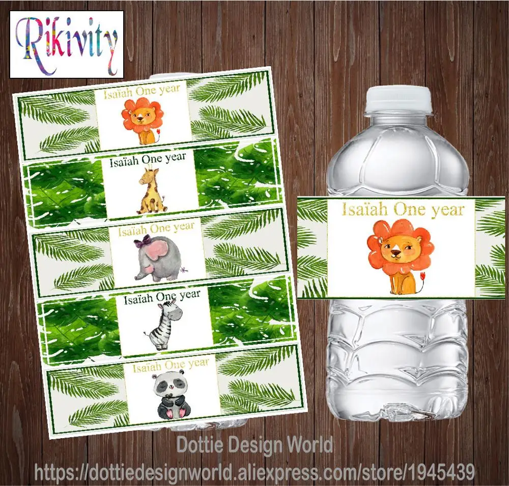 Пользовательские сафари животные малыш день рождения бутылки вина этикетки