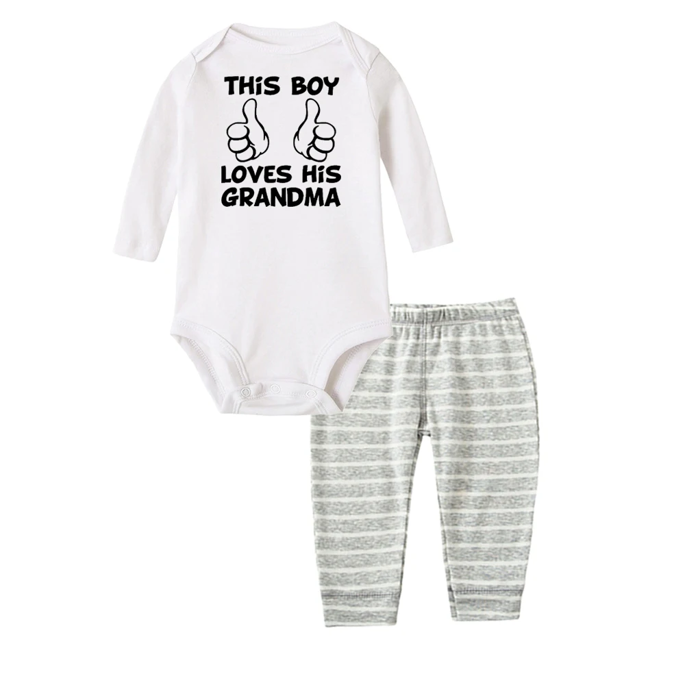 

Этот мальчик любит его бабушку новорожденных мальчиков Забавный костюм для младенцев Комбинезон топ брюки модные комплекты одежды для мал...