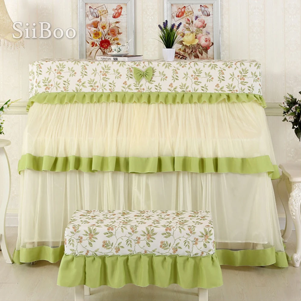 Пасторальное зеленое цветочное кружевное вертикальное покрытие для фортепиано